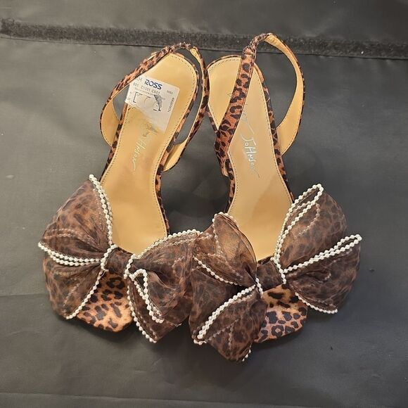 BRAND NEW  BLUE BY  BETSEY JOHNSON FAWN LEOPARD PEARL BOW HIGH HEEL SANDAL - Picture 3 of 16